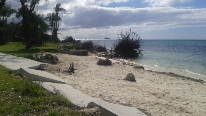 A view of broken sidewalk along the shoreline in CNMI gives us a sneak peek of the potential impact of sea level rise in the future. 