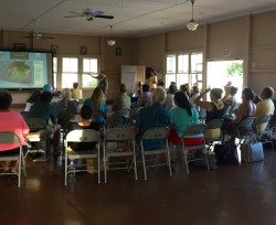 Image: Local residents convened on July 18, 2016 at Kalanianaʻole Hall to discuss the future of Moloka‘i in a changing climate. Guests included Dr. James Jacobi (USGS Pacific Island Ecosystems Research Center), Dr. Paul Hosten (National Park Service), Dr. Tom Giambelluca (University of Hawaii Department of Geography), Nancy McPherson (Department of Hawaiian Homelands), Glenn Teves (UH College of Tropical Agriculture and Human Resources), Jeannine Rossa (Ecolink Consulting), Dr. Stephanie Dunbar (The Nature Conservancy), and Dr. Bradley Romine (UH Sea Grant).